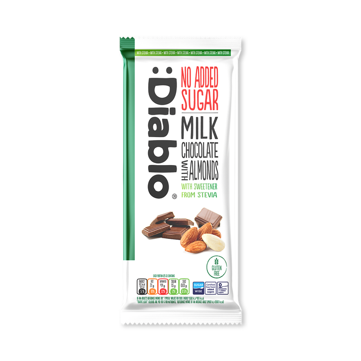 Diablo No Added Sugar Milk Chocolate Bar Almonds 75g