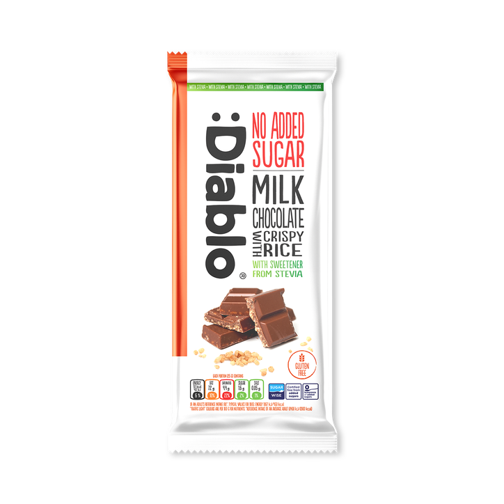 Diablo No Added Sugar Milk Chocolate Bar Crispy Rice 75g