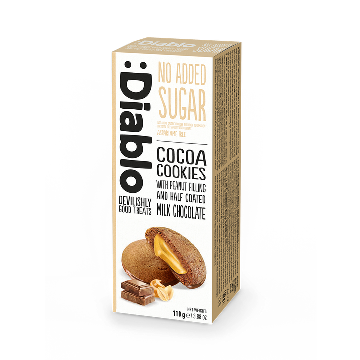 Diablo No Added Sugar Cocoa Cookies Peanut Filling Half Coated Milk Chocolate 110g