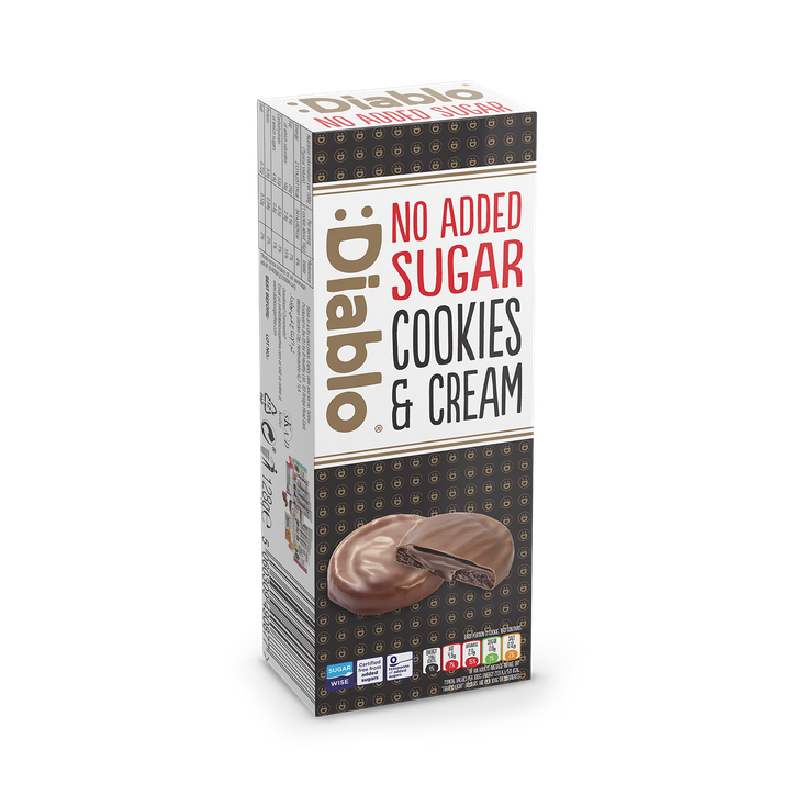 Diablo No Added Sugar Cookies and Cream Dark Chocolate 128g