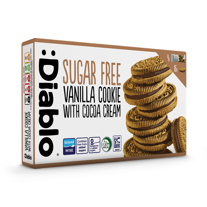 Diablo Sugar Free Vanilla Sandwich Cookie Cocoa Cream 176g (4x the 44g)