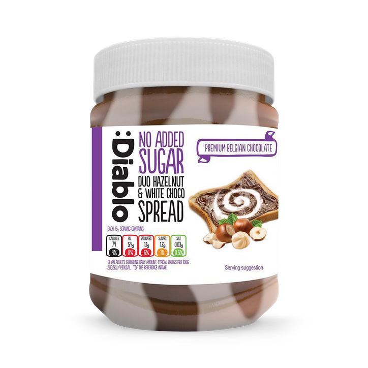 Diablo No Added Sugar Duo Spread Hazelnut and White Chocolate 350g