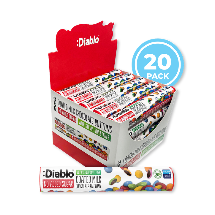 Diablo No Added Sugar Coated Milk Chocolate Buttons - Tube 22g Pack of 20