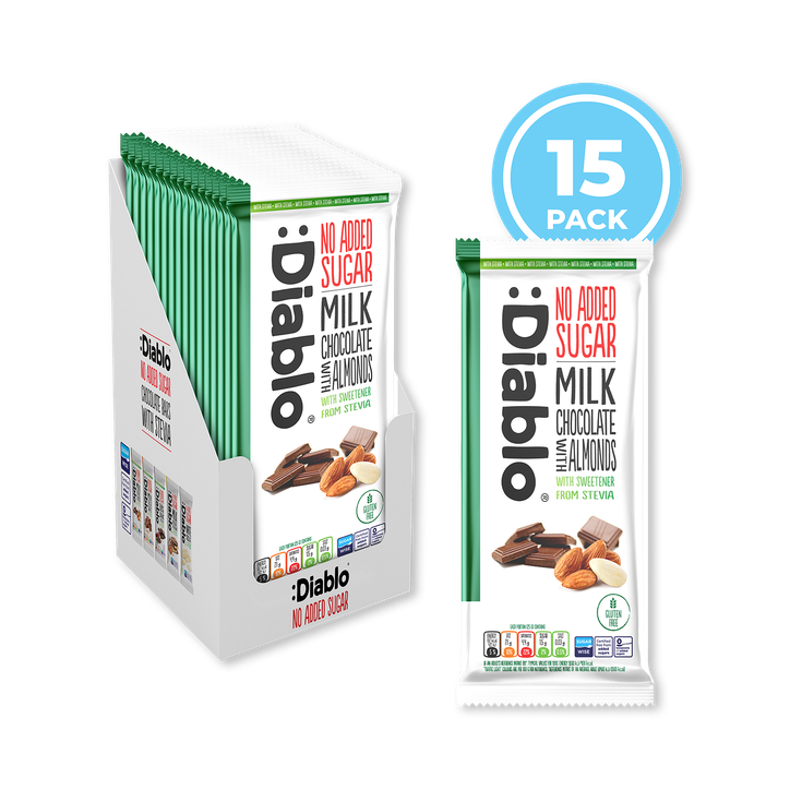 Diablo No Added Sugar Milk Chocolate Bar Almonds 75g Pack of 15