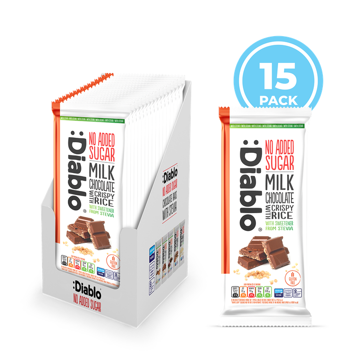 Diablo No Added Sugar Milk Chocolate Bar Crispy Rice 75g Pack of 15