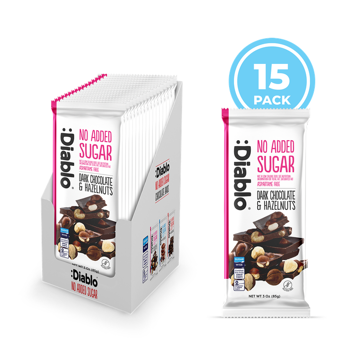Diablo No Added Sugar Dark Chocolate Bar Hazelnuts 85g Pack of 15