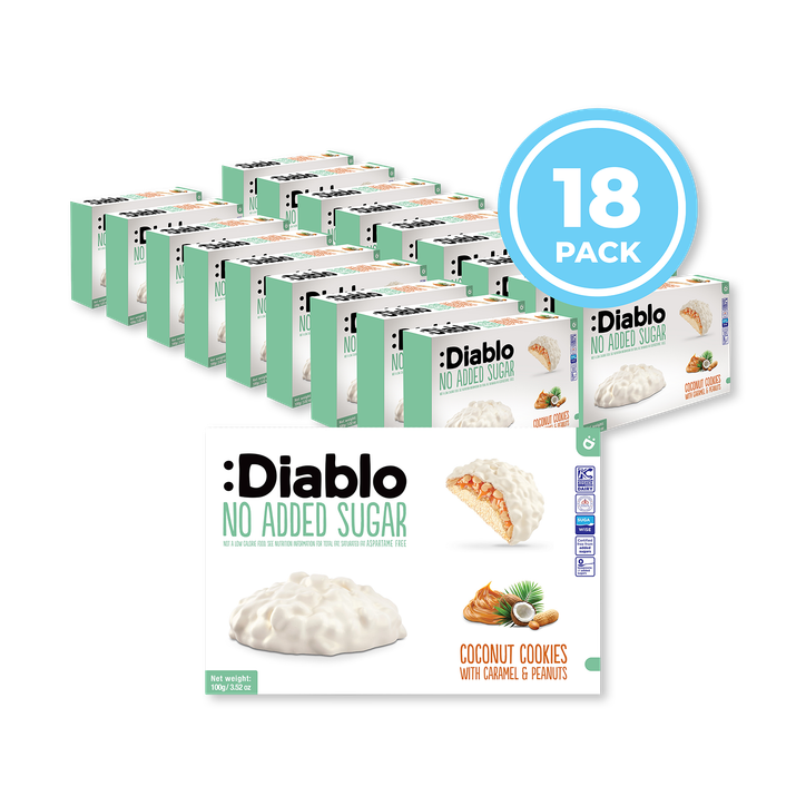 Diablo No Added Sugar Coconut Cookies Caramel and Peanut 100g Pack of 18