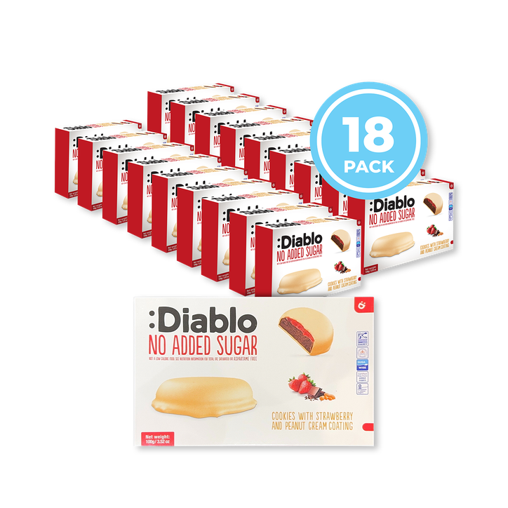 Diablo No Added Sugar Cookies Strawberry and Peanut Cream Coating 100g Pack of 18