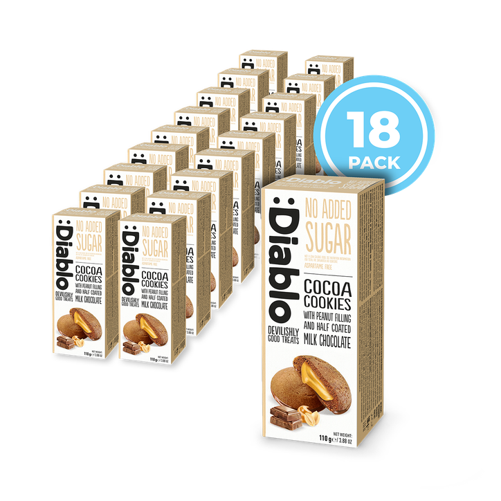 Diablo No Added Sugar Cocoa Cookies Peanut Filling Half Coated Milk Chocolate 110g Pack of 18