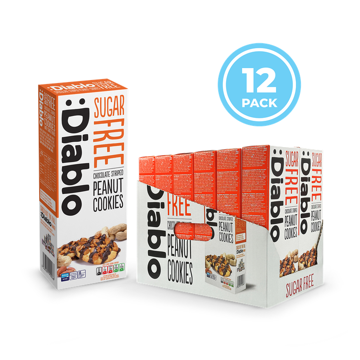 Diablo Sugar Free Chocolate Striped Peanut Cookies 150g Pack of 12