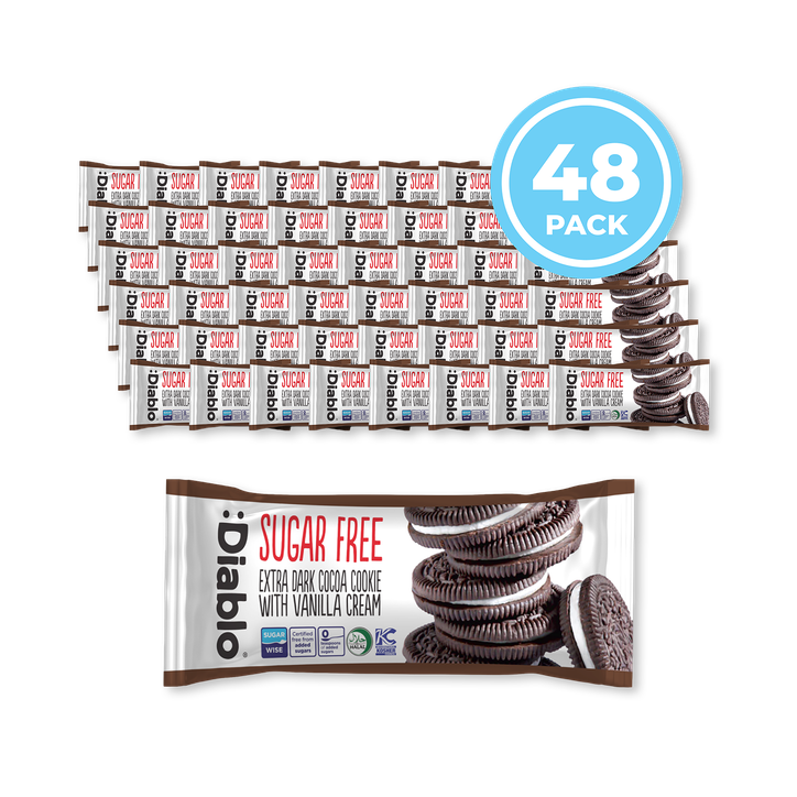 Diablo Sugar Free Extra Dark Cocoa Sandwich Cookie Vanilla Cream 44g Pack of 48