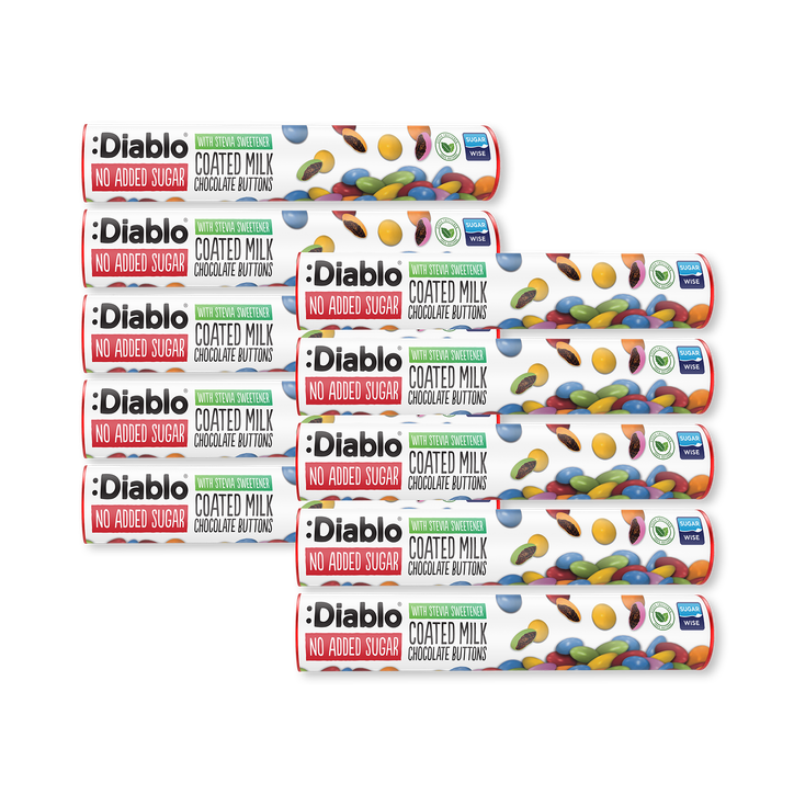 Diablo No Added Sugar Coated Milk Chocolate Buttons - Tube 22g Pack of 10