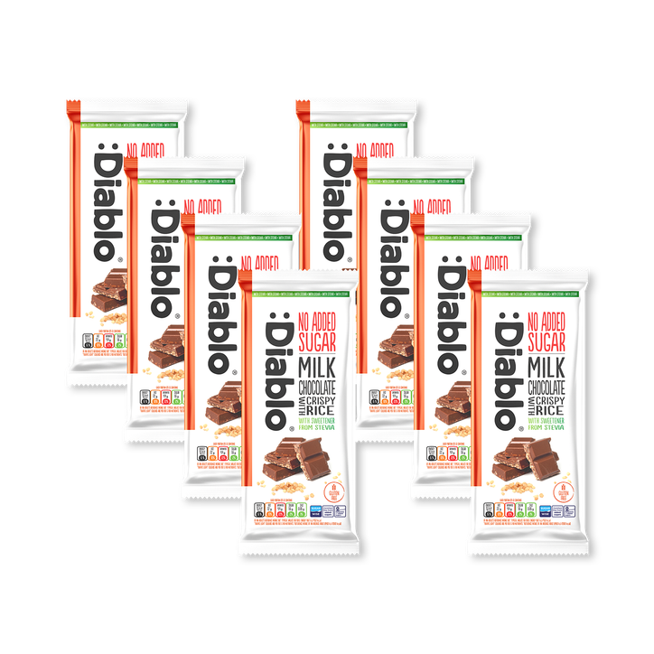 Diablo No Added Sugar Milk Chocolate Bar Crispy Rice 75g Pack of 8