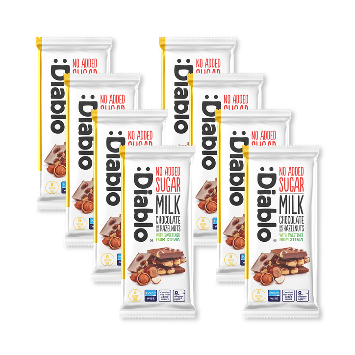 Diablo No Added Sugar Milk Chocolate Bar Hazelnuts 75g Pack of 8