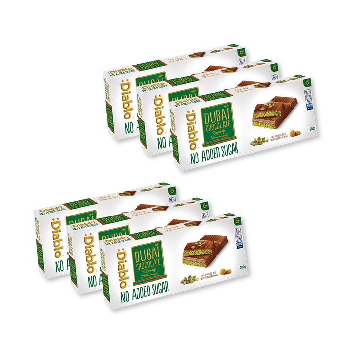 Diablo No Added Sugar Dubai Chocolate Bar 200g Pack of 6