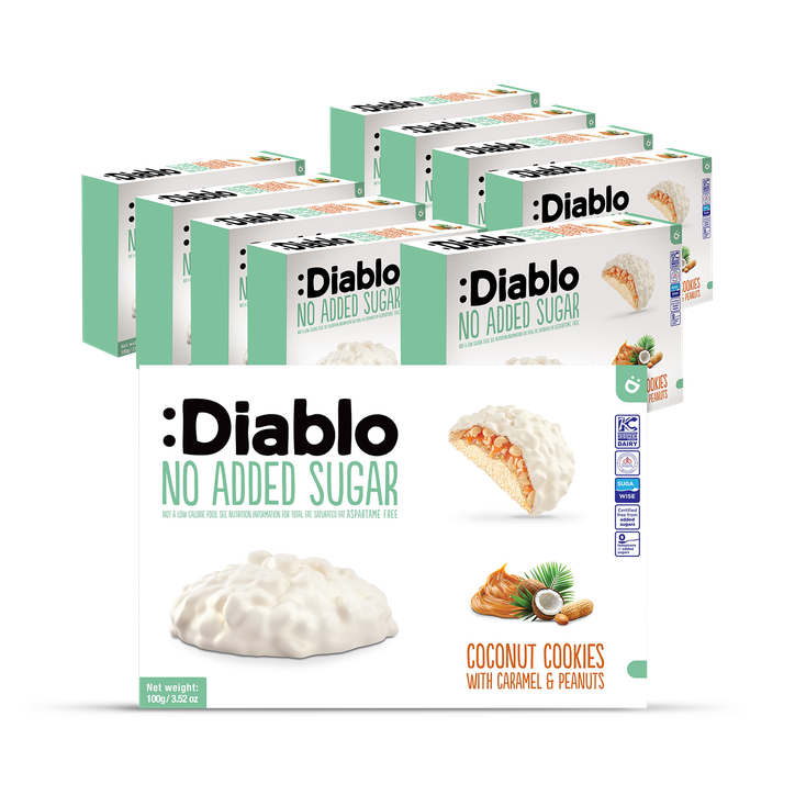 Diablo No Added Sugar Coconut Cookies Caramel and Peanut 100g Pack of 9