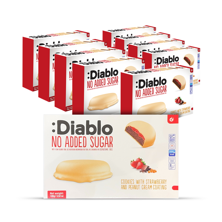 Diablo No Added Sugar Cookies Strawberry and Peanut Cream Coating 100g Pack of 9