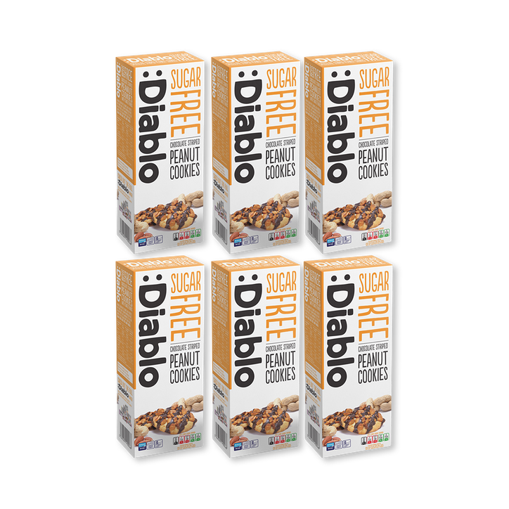 Diablo Sugar Free Chocolate Striped Peanut Cookies 150g Pack of 6