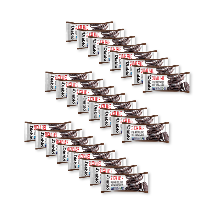 Diablo Sugar Free Extra Dark Cocoa Sandwich Cookie Vanilla Cream 44g Pack of 24