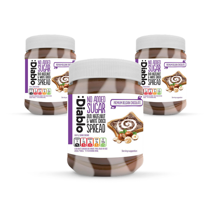 Diablo No Added Sugar Duo Spread Hazelnut and White Chocolate 350g Pack of 3