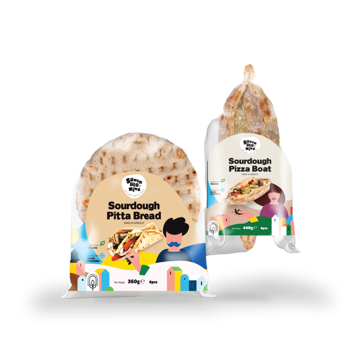 7 ate 9 Sourdough pitta 360gr X  4pieces  &  Sourdough pizza boat 440gr X  4 pieces