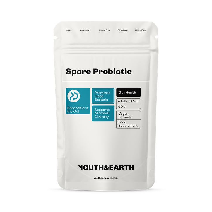 Youth and Earth Spore Probiotic (Bacillus Subtilis HU58®, Coagulans SC208 & Clausii UBBC-07) 4 billion CFU count - 60 Capsules