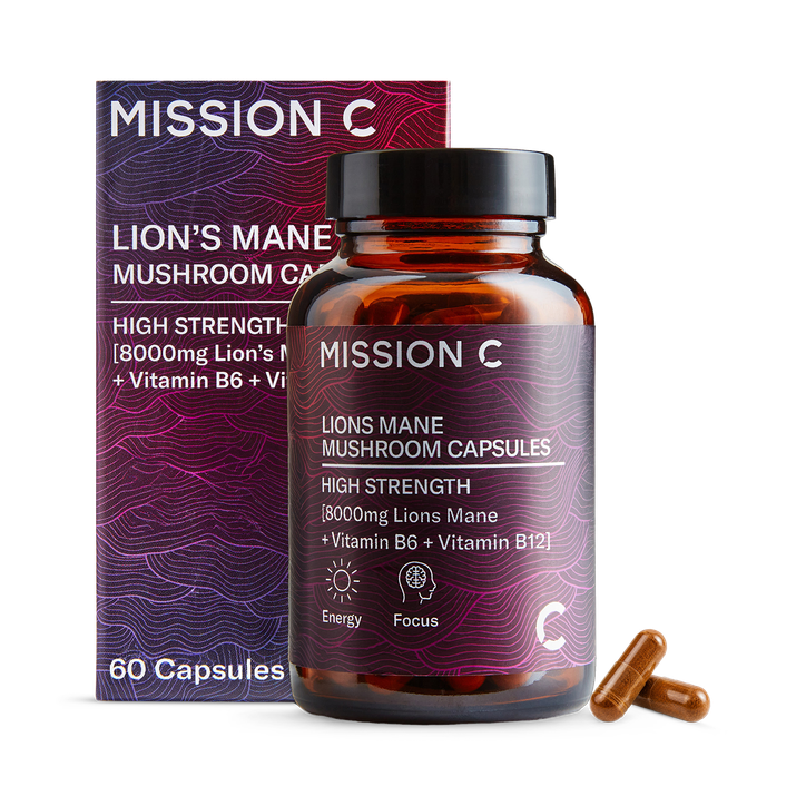 Mission C Lion’s Mane Capsules 8000mg with Vitamin B6 & B12 60 Vegan Capsules image 1