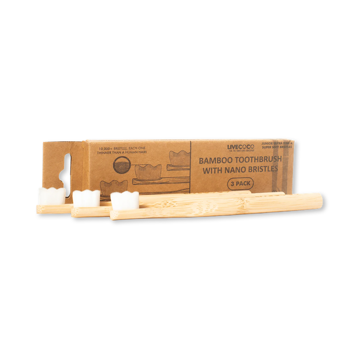 LiveCoco Bamboo Toothbrushes Nano Bristles - Super Soft Bristles - Kids 3Pack