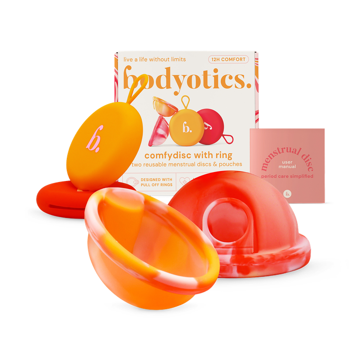 Bodyotics Reusable Menstrual Discs With Pull-Off Ring S & L - comfydisc Orange & Red (2pcs)