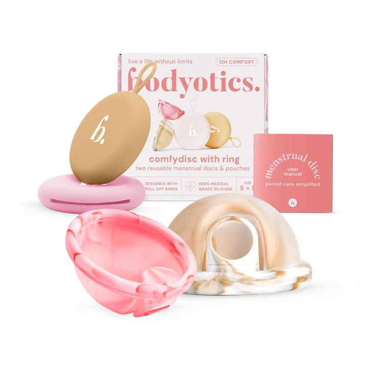 Bodyotics Reusable Menstrual Discs With Pull-Off Ring S & L - comfydisc Beige & Pink (2pcs)