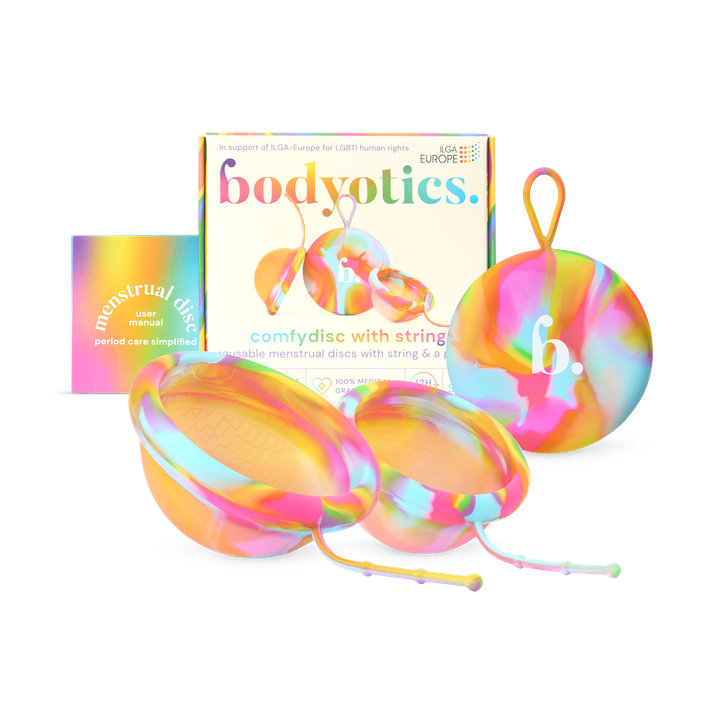 Bodyotics Reusable Menstrual Discs With Pull-Off String S & L - comfydisc Rainbow (2pcs)