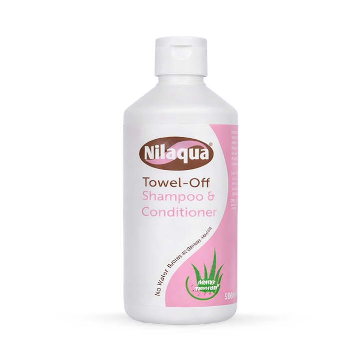 Nilaqua Towel off Shampoo & Conditioner 500ml Single, Non Rinse with Vitamin E, No Water - Rinse free hair washing