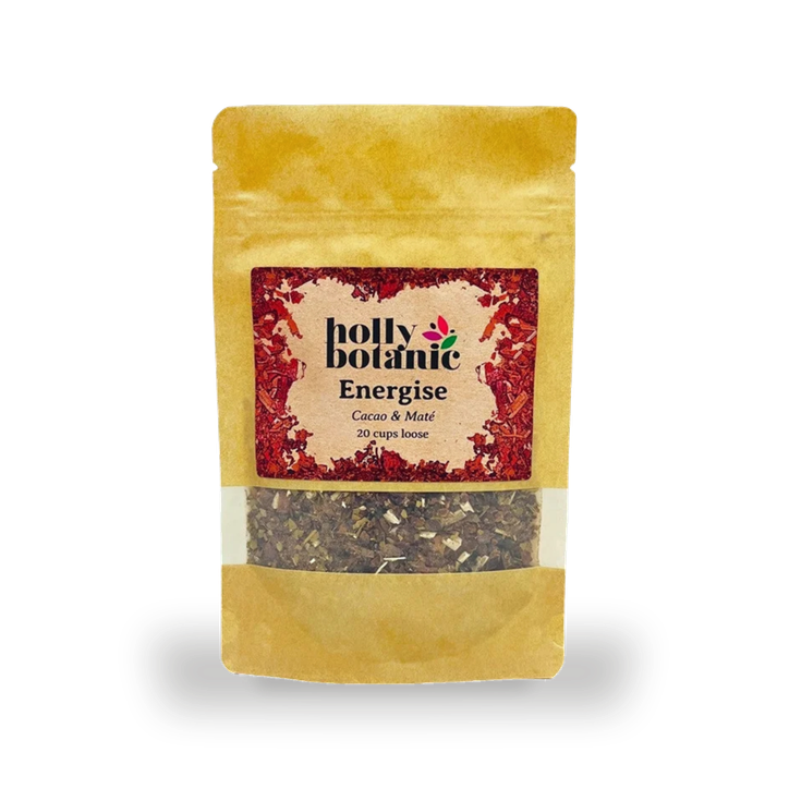 Holly Botanic Energise Tisane | Dandelion Root, Chicory Root, Cacao Husk, Yerba Maté | 20 Cup Loose