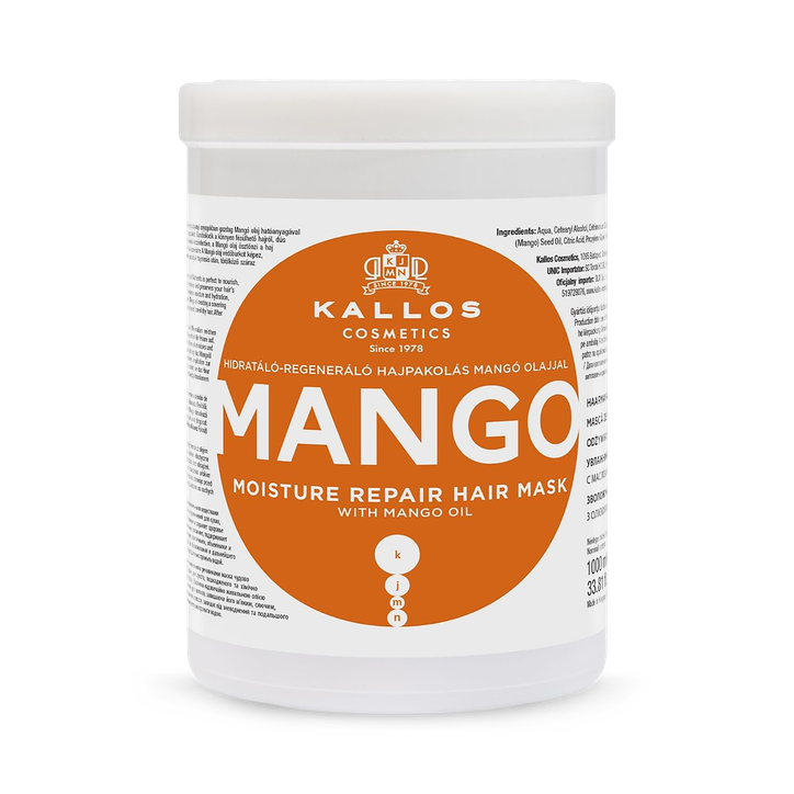 Kallos Cosmetics KJMN Mango Moisture Repair Hair Mask for Dry, Damaged and Chemically Treated Hair, Deeply Moisturises, Enhances Shine and Boosts Volume with Mango Oil 1L