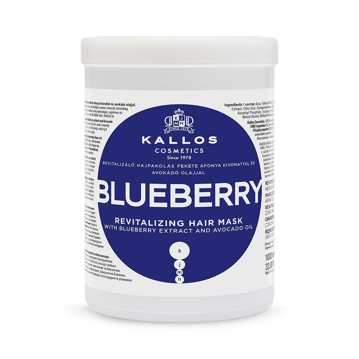 Kallos Cosmetics KJMN Blueberry Extract Revitalising Hair Mask, for Dry, Damaged and Chemically Treated Hair, Deeply Hydrates, Nourishes the Scalp, Enhances Shine and Texture with Avocado Oil 1L