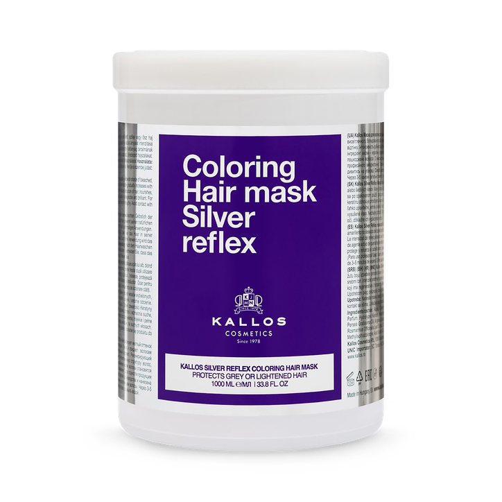 Kallos Silver Reflex Colouring Hair Mask for Grey or Bleached Blonde Hair, Neutralises Yellow Brassy Tones, Nourishes, Strengthens and Enhances Shine and Texture 1L