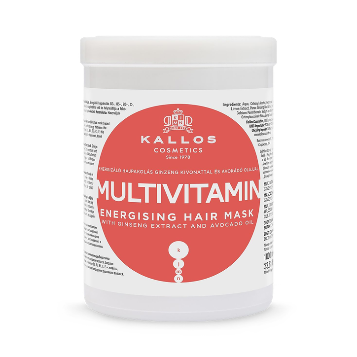 Kallos Cosmetics KJMN Multivitamin Energising Hair Mask for Fragile and Dull Hair, Nourishes, Hydrates and Protects Against Heat Styling Damage with Ginseng Extract and Avocado Oil 1L