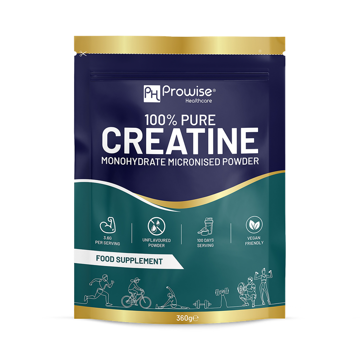 Prowise Healthcare Creatine Monohydrate 100% Pure Micronised Unflavoured Vegan Powder | 100 Serving – 360g Pouch