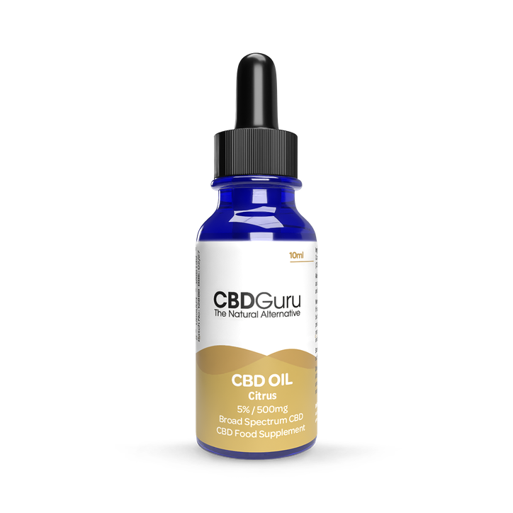 CBD Guru CBD Oil Drops 500mg 10ml - Citrus Flavour Broad Spectrum CBD 5% for Sleep & Anxiety Support