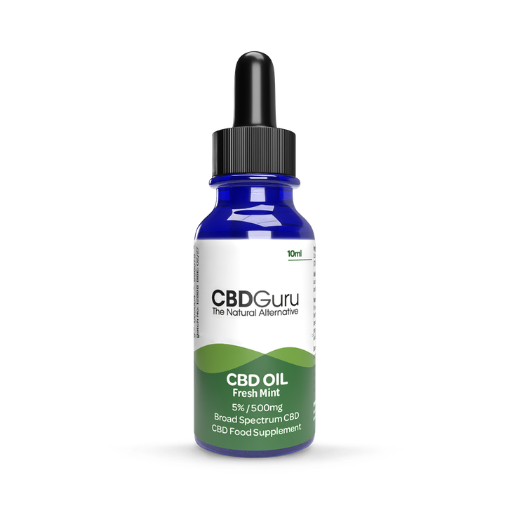 CBD Guru CBD Oil Drops 500mg 10ml - Fresh Mint Flavour Broad Spectrum CBD 5% for Sleep & Anxiety Support