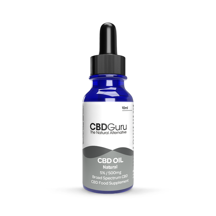 CBD Guru CBD Oil Drops 500mg 10ml - Natural Flavour Broad Spectrum CBD 5% for Sleep & Anxiety Support