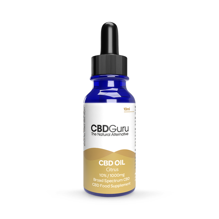 CBD Guru CBD Oil Drops 1000mg 10ml - Citrus Flavour Broad Spectrum CBD 10% for Sleep & Anxiety Support