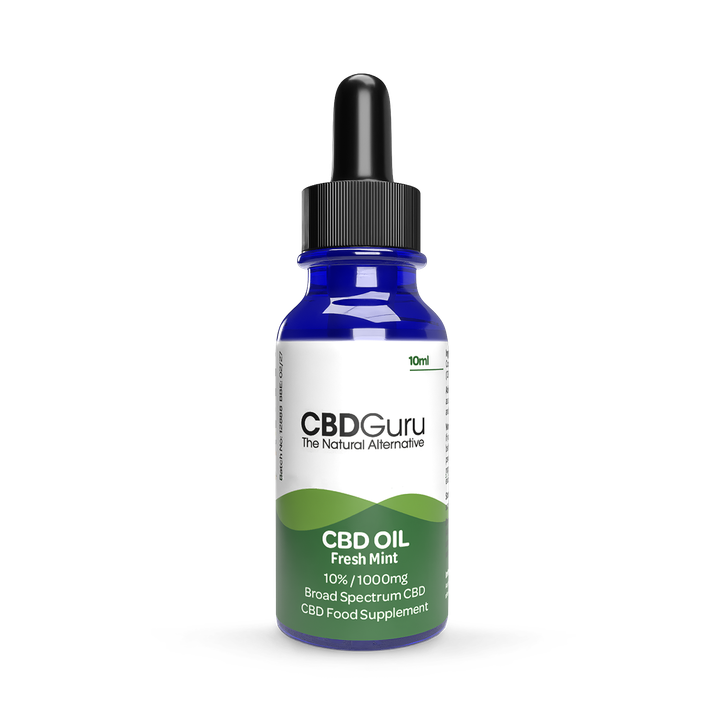 CBD Guru CBD Oil Drops 1000mg 10ml - Fresh Mint Flavour Broad Spectrum CBD 10% for Sleep & Anxiety Support(Packaging may vary)
