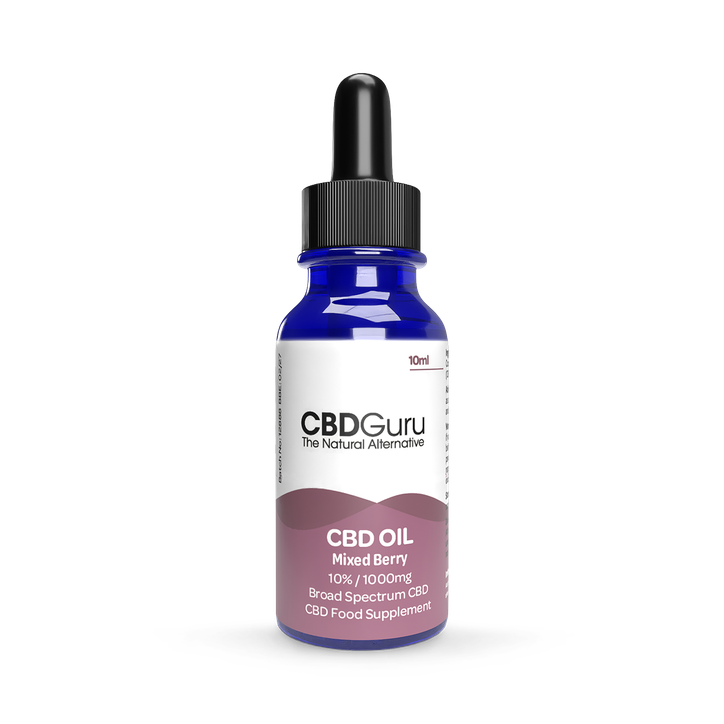 CBD Guru CBD Oil Drops 1000mg 10ml - Mixed Berry Flavour Broad Spectrum CBD 10% for Sleep & Anxiety Support