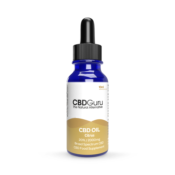 CBD Guru CBD Oil Drops 2000mg 10ml - Citrus Flavour Broad Spectrum CBD 20% for Sleep & Anxiety Support