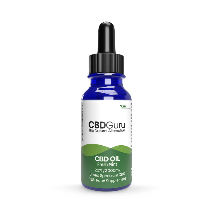 CBD Guru CBD Oil Drops 2000mg 10ml - Fresh Mint Flavour Broad Spectrum CBD 20% for Sleep & Anxiety Support