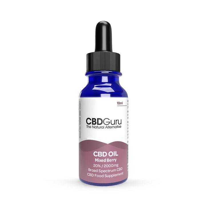 CBD Guru CBD Oil Drops 2000mg 10ml - Mixed Berry Flavour Broad Spectrum CBD 20% for Sleep & Anxiety Support