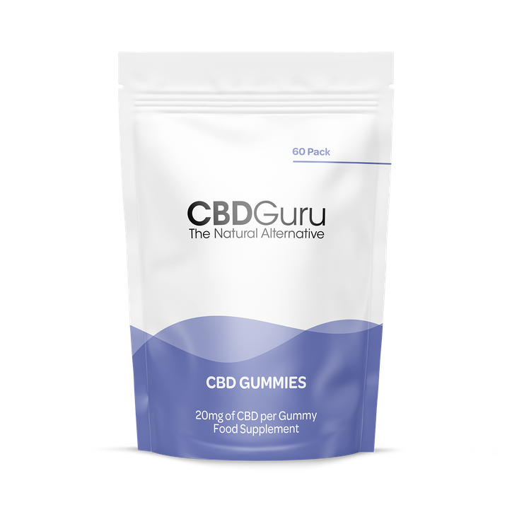 CBD Guru CBD Gummies 20mg 60 Pack - Mixed Fruit Flavour Broad Spectrum CBD Gummy Bears for Sleep & Anxiety Support, 1200mg Total CBD