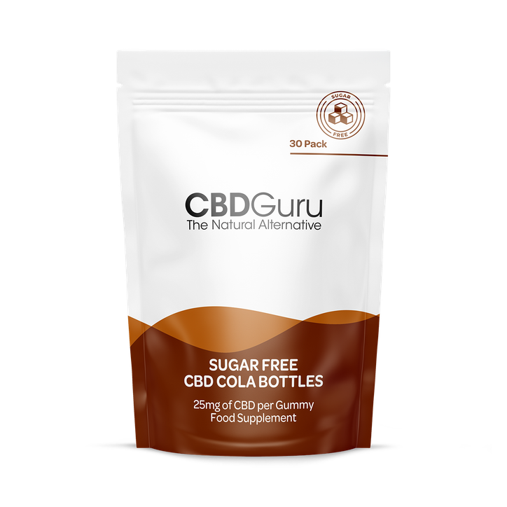 CBD Guru Sugar Free CBD Cola Bottles 25mg 30 Pack - Cola Flavour Broad Spectrum CBD Bottles for Sleep & Anxiety Support, 750mg Total CBD