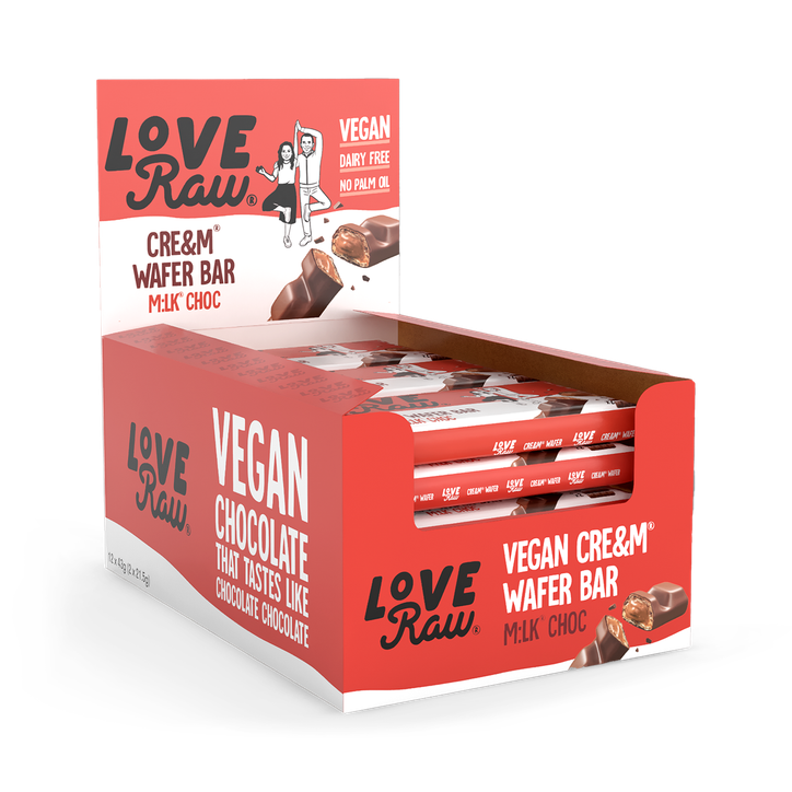LoveRaw M:lk Choc Cre&m Wafer Bar 12 x 43g
